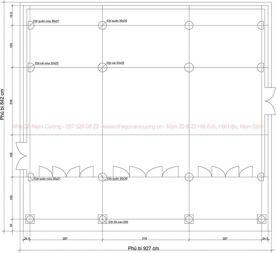 Nhà gỗ 3 gian 18 cột (Quy mô vừa, phổ biến)
