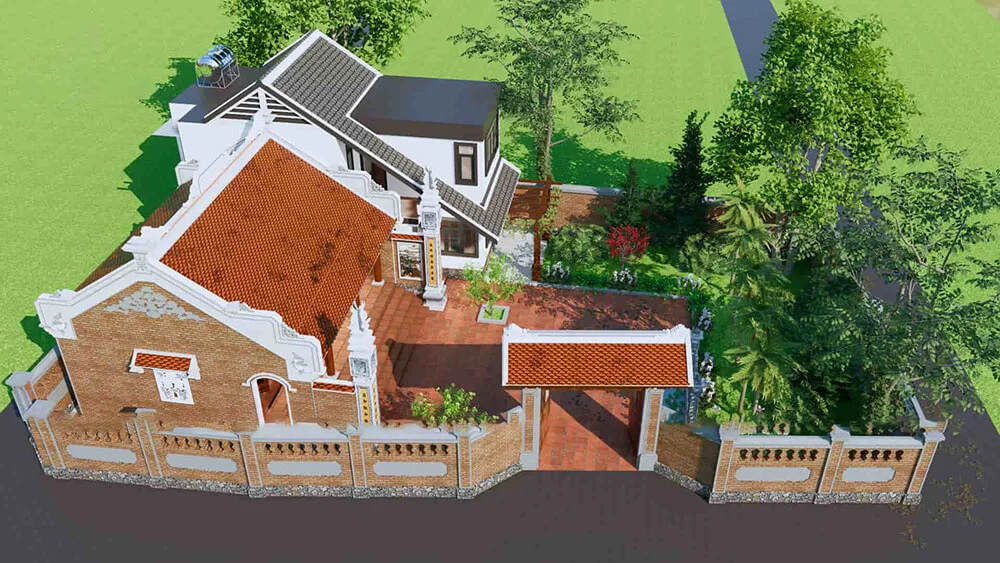 Kết hợp nhà gỗ 3 gian với nhà ngang