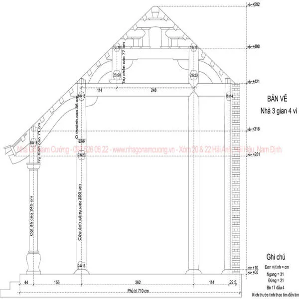 Chốt bản vẽ kỹ thuật nhà thờ họ 3 gian 4 vì, 16 cột cho gia đình bác Nhật tại Xuân Trường – Nam Định